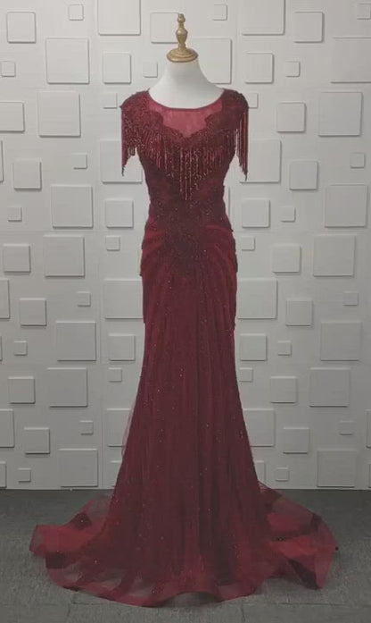 Burgundy Prom Dresses Beaded 20s Formal Dress FD2471