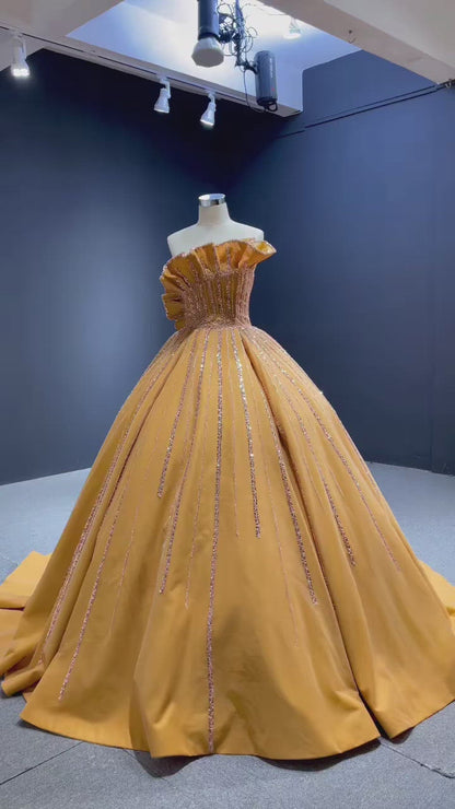 Beaded Dark Gold Prom Ball Gown Dress Vestidos De 15 Años viniodress