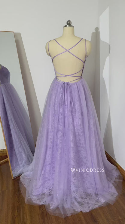 Spaghetti Strap Lilac Long Prom Dress with Slit FD2647