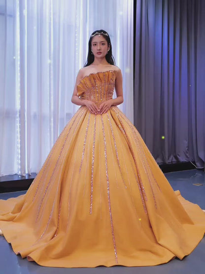 Beaded Dark Gold Prom Ball Gown Dress Vestidos De 15 Años viniodress