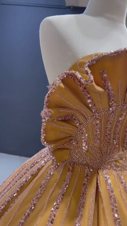 Beaded Dark Gold Prom Ball Gown Dress Vestidos De 15 Años viniodress