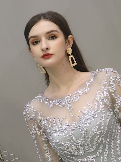 Long Sleeve Gold Beaded Prom Dresses 20s Party Dress FD1437