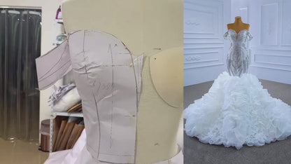 Luxury Ruffled Beaded Mermaid Wedding Gown 67354 VINIODRESS