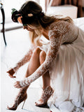 Affordable Long Sleeve Boho Wedding Dresses with Lace Bodice VW1217