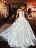 Affordable Romantic Rustic Lace Wedding Dresses with Long Train VW1296