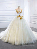 Ball Gown Strapless Wedding Dresses Gold Beaded Classy Wedding Gown VW1424