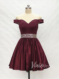 Beaded Burgundy Homecoming Dresses with Pockets SD1119