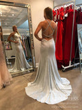Beaded Crisscross Strap Silver Mermaid Prom Dresses Plunging V Neck FD2044