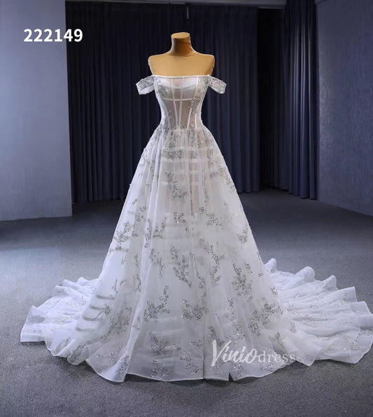 Beaded Floral Wedding Dresses Off the Shoulder 222149-wedding dresses 2025 -Viniodress-Ivory-Custom Size-