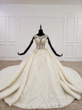 Beaded Lace Wedding Dresses Cap Sleeve Haute Couture Champagne Bridal Dress VW1589