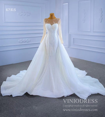 Beaded Mermaid Overskirt Wedding Dresses with Long Sleeves 67315-wedding dresses 2025 -Viniodress-As Picture-Custom Size-