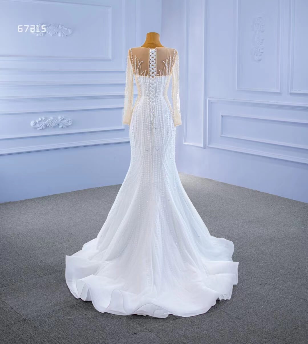 Beaded Mermaid Overskirt Wedding Dresses with Long Sleeves 67315-wedding dresses 2025 -Viniodress-As Picture-Custom Size-