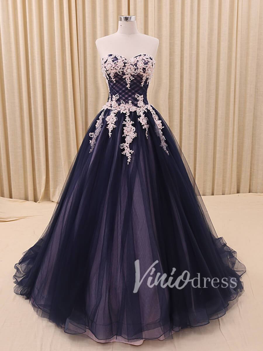 Beaded Royal Blue Strapless Long Prom Dresses FD1419-prom dresses-Viniodress-Navy Blue-Custom Size-Viniodress