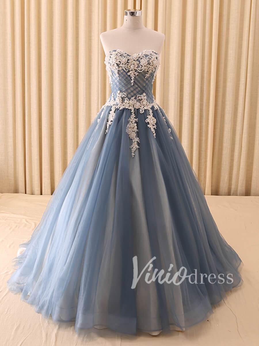 Beaded Royal Blue Strapless Long Prom Dresses FD1419-prom dresses-Viniodress-Slate Blue-Custom Size-Viniodress