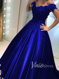 Beaded Satin Ball Gown Prom Dresses Long FD1492-prom dresses-Viniodress-Royal Blue-Custom Size-Viniodress