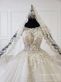 Beaded Sparkly Ivory Ball Gown Wedding Dresses with Veil VW1711