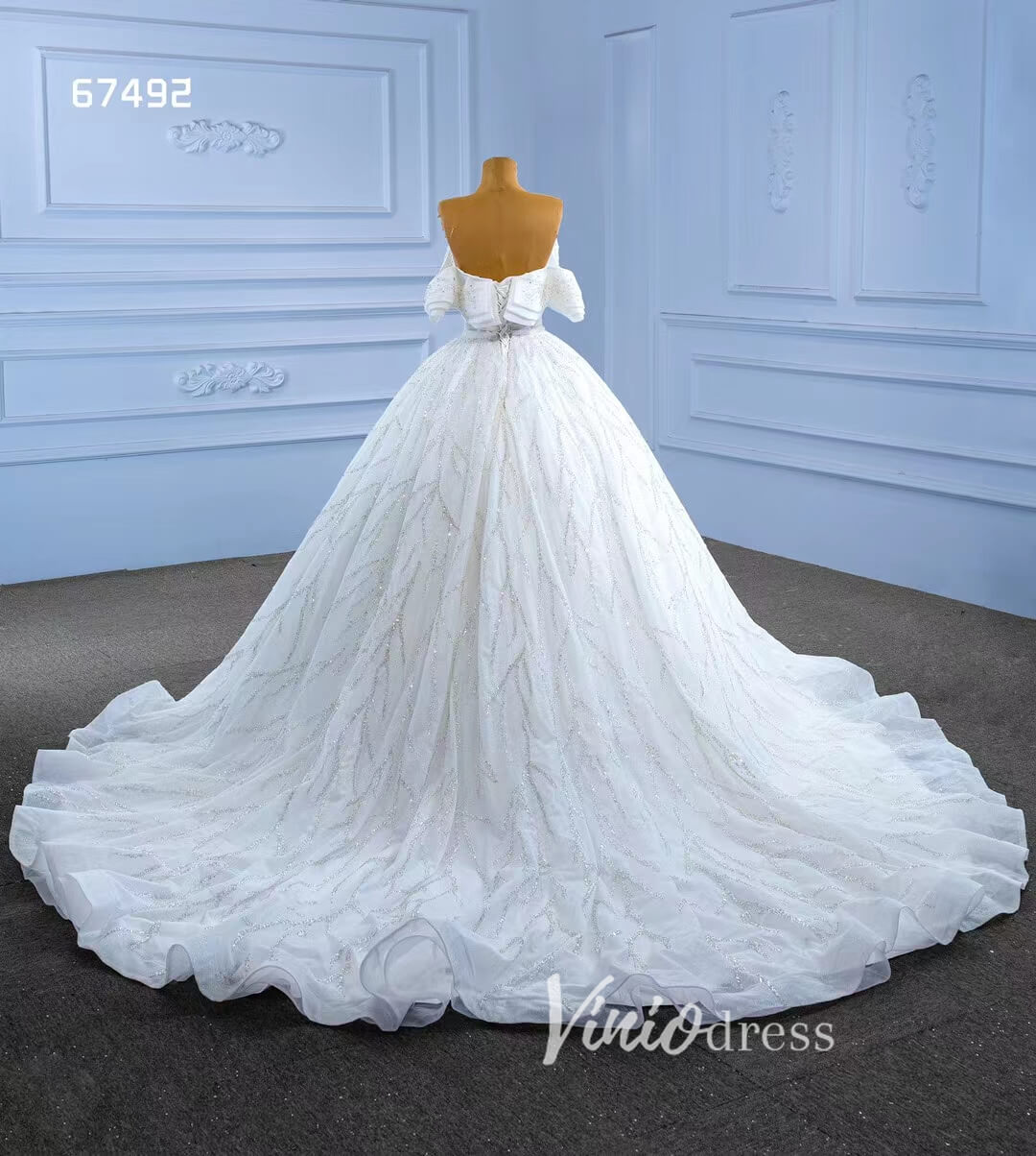Beaded Tulle Dubai Ball Gown Wedding Dresses 67492-wedding dresses 2025 -Viniodress-Ivory-Custom Size-