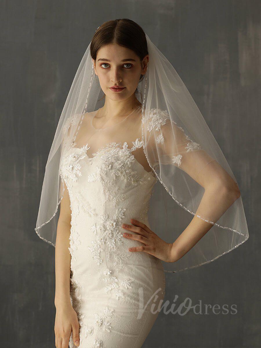 Beaded Wedding Veils Bridal Accessories AC1014-Veils-Viniodress-Ivory-Viniodress
