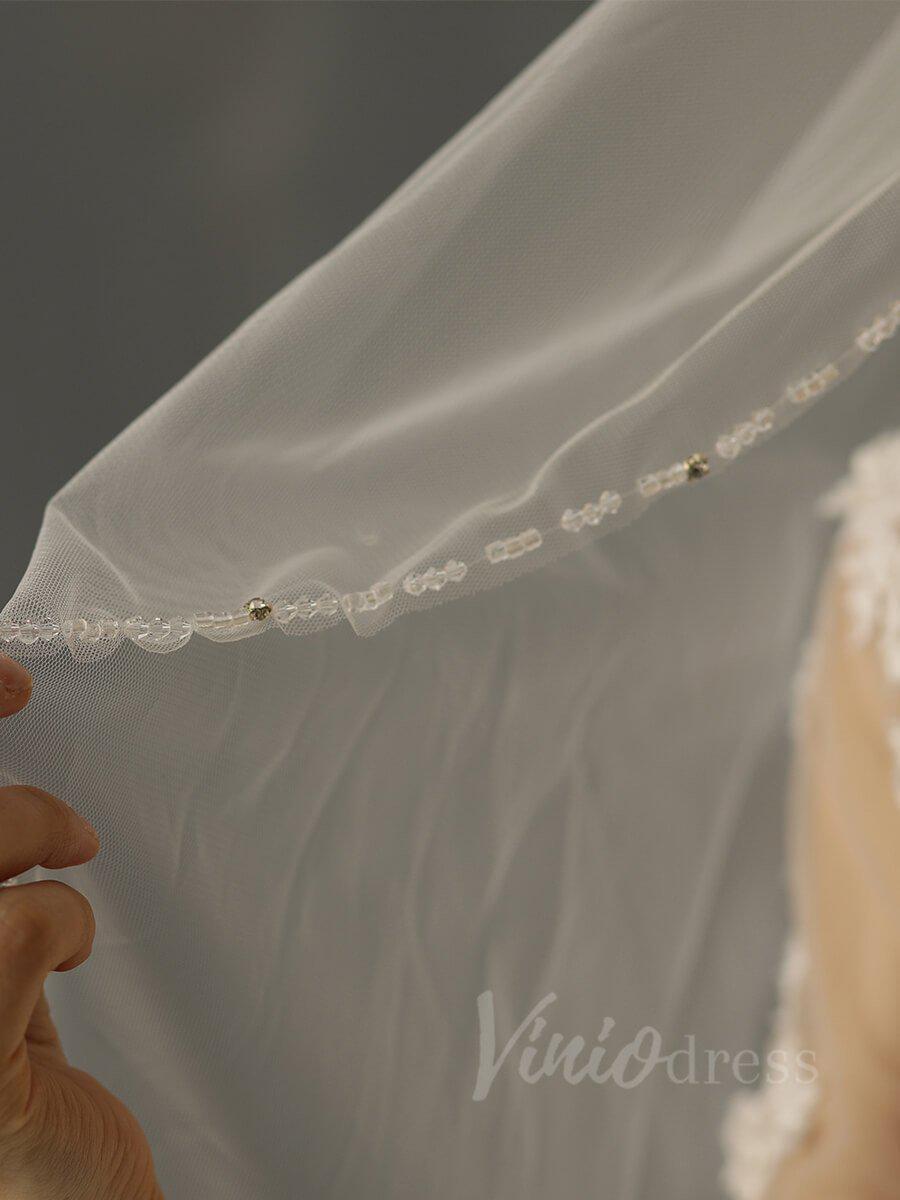 Beaded Wedding Veils Bridal Accessories AC1014-Veils-Viniodress-Ivory-Viniodress
