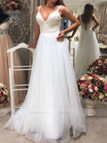 Beaded Wide Strap Beach Wedding Dresses with Lace Up Back VW1332