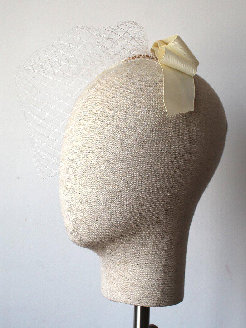 Birdcage Veils with Champagne Ribbon Bow Viniodress AC1003-Veils-Viniodress-Ivory-Viniodress