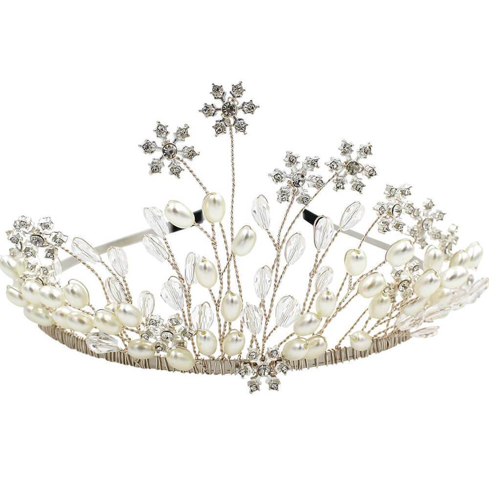 Blooming Crystal Snow Tiaras with Pearls Viniodress ACC1140-Headpieces-Viniodress-Silver-Viniodress