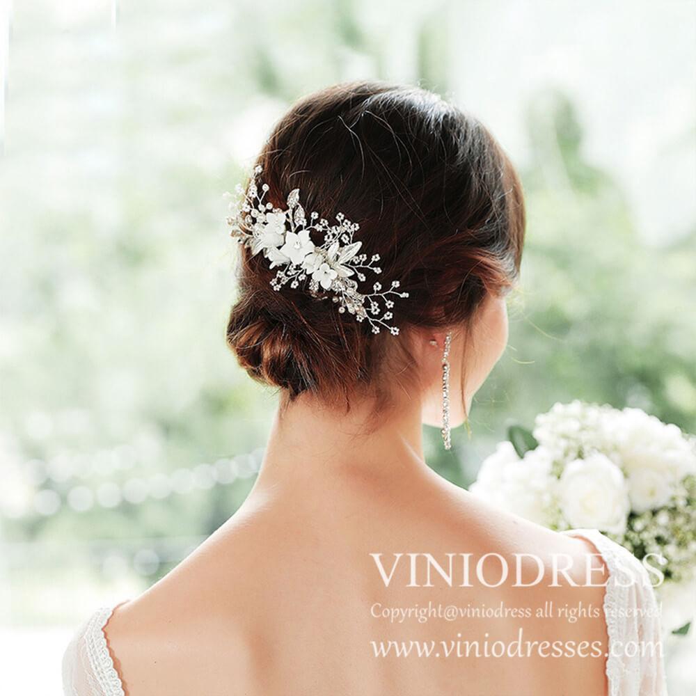 Blossom Bridal Comb with Crystal Spray AC1061-Headpieces-Viniodress-Silver-Viniodress