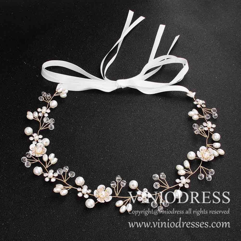 Blossom Pearl Bridal Hair Vine AC1068-Headpieces-Viniodress-Gold-Viniodress