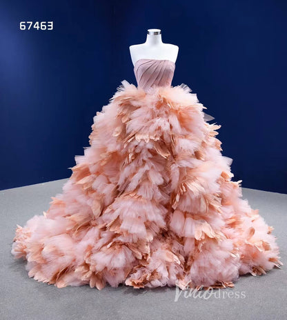 Blush Pink Ruffled Wedding Dress Vintage Strapless Ball Gown 67463-Quinceanera Dresses 2025 -Viniodress-Pink-Custom Size-