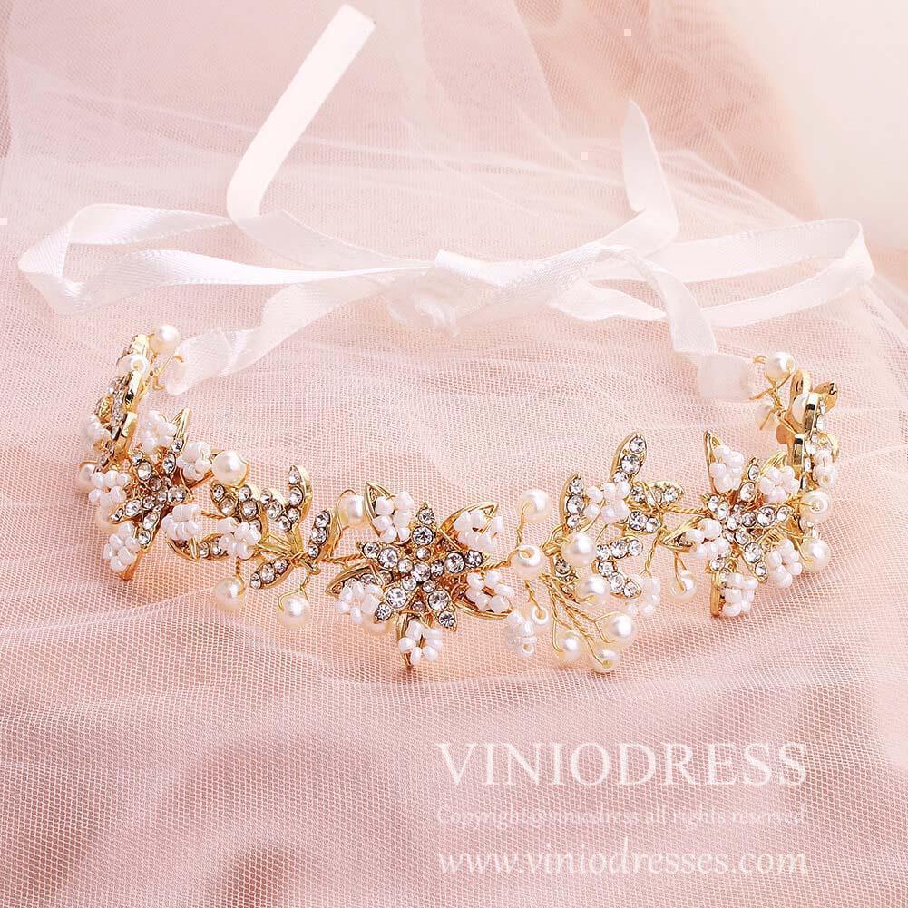 Bridal Jewely Set Blossom Earrings, Neckband AC1069-Bridal Jewelry-Viniodress-Gold-Viniodress
