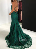 Burgundy Mermaid Lace Prom Dresses with Straps FD1594-prom dresses-Viniodress-Emerald Green-Custom Size-Viniodress