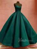 Burgundy Satin Ball Gown Prom Dresses with Straps FD1112-prom dresses-Viniodress-Emerald Green-Custom Size-Viniodress