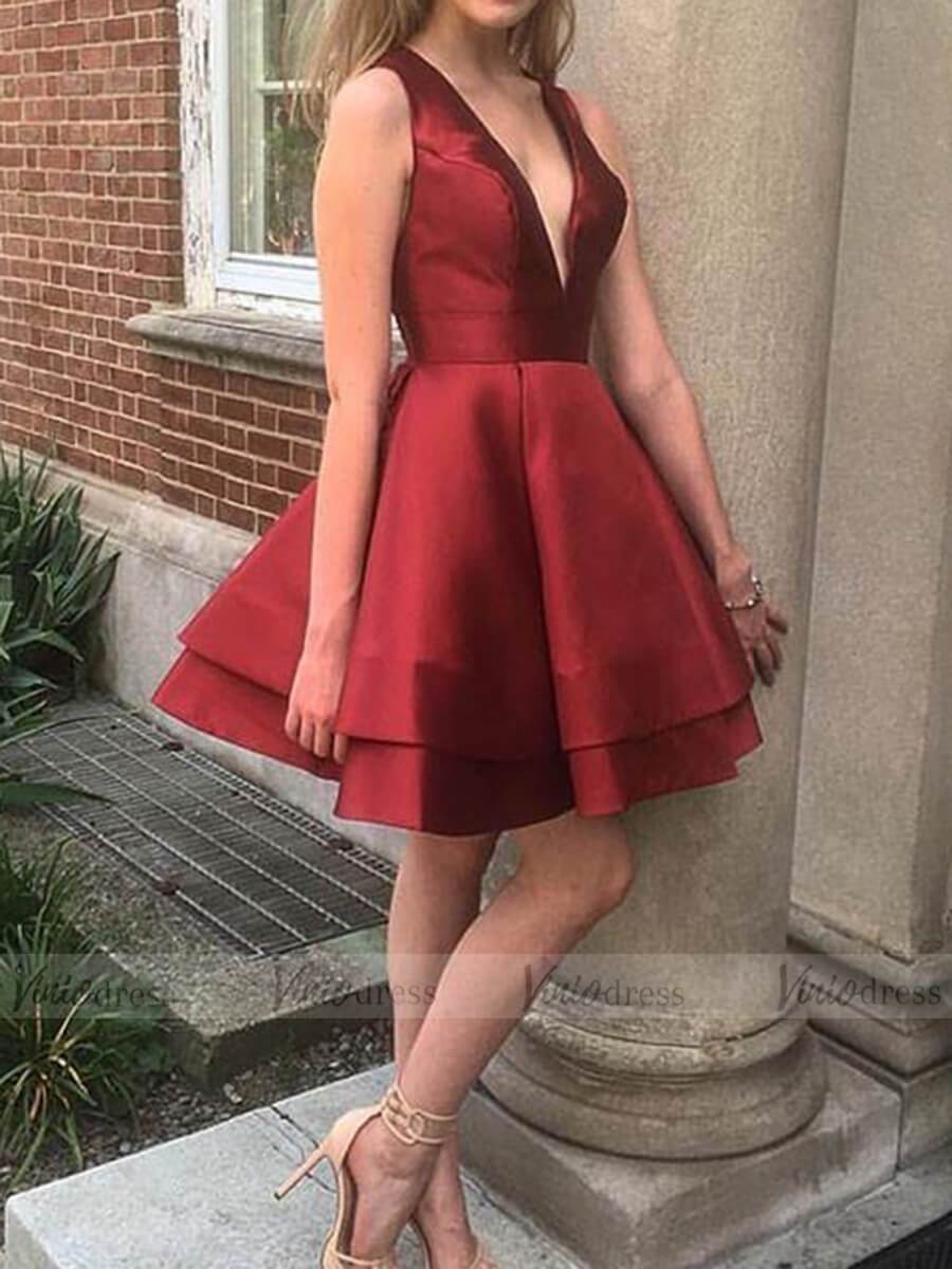 Burgundy V Neck Homecoming Dresses with Pockets SD1226-homecoming dresses-Viniodress-Burgundy-Custom Size-Viniodress