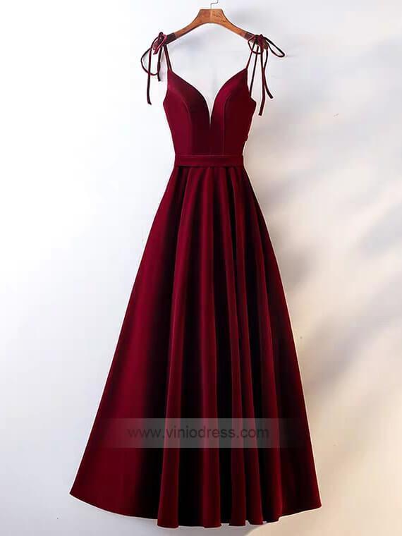 Burgundy Velvet Prom Dresses Long Spaghetti Strap Formal Dress FD1241-prom dresses-Viniodress-Burgundy-US 2-Viniodress