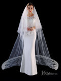 Cathedral Length Bridal Veil with Blusher Viniodress TS1909-Veils-Viniodress-Ivory-Viniodress