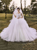 Cathedral White Wedding Dresses Double Strap Ball Gown Bridal Dress VW1518