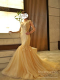 Champagne Embroidery Mermaid Wedding Dresses 2020 VW1510