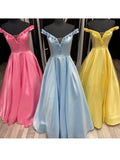 Cheap 3D Flower Satin Long Prom Dresses with Pockets FD2531
