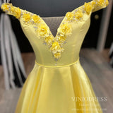 Cheap 3D Flower Satin Long Prom Dresses with Pockets FD2531-prom dresses-Viniodress-Yellow-Custom Size-Viniodress