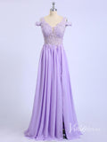 Cheap Lilac Long Bridesmaid Dresses with Cold Shoulder VB1002