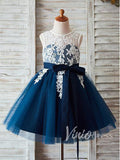 Cheap Navy Blue Flower Girl Dresses Tea Length GL1011