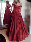 Cheap Off the Shoulder Simple Prom Dresses with Pockets FD1693-prom dresses-Viniodress-Burgundy-Custom Size-Viniodress