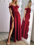 Cheap Simple Dark Red Formal Dresses with Slit FD1503