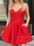 Cheap Simple Emerald Green Satin Homecoming Dresses with Pockets SD1290-homecoming dresses-Viniodress-Red-Custom Size-Viniodress