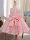 <transcy>Vestidos de niña de flores de encaje rosa simple y barato para boda GL1036</transcy>