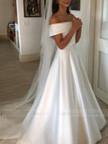 Cheap Simple Wedding Dresses Off the Shoulder Satin Bridal Gowns VW1343