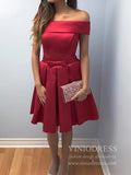 Cherry Red Satin Homecoming Dresses Knee Length Cocktail Dress SD1398
