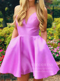 Classic Spaghetti Strap Homecoming Dresses with Pockets SD1161-homecoming dresses-Viniodress-Orchid-Custom Size-Viniodress