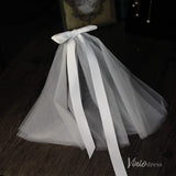 Classy Satin Tulle Short Veil with Bow Viniodress AC1313-Veils-Viniodress-Ivory-Viniodress