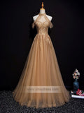 Cold Shoulder Dark Gold Prom Dresses Halter Neck FD1454